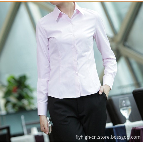 Factory Custom Long Sleeve Polo Neck Polyester Women's Working Shirt
